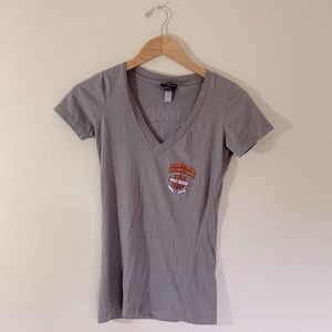 Harley-Davidson Big Moose V-Neck T Shirt 20 Year Anniversary Women's Small Gray